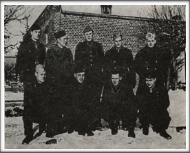 This photo was taken in February 1944.  
(If you have an original, please contact us.)  Front l-r:  Harold Tallman, Carl Burrows, Henry (Gaither) Perry, Sid Waldman;  Back l-r:  William Guest, Stephen Kane, Robert Aschim, Anthony Cipriani, Frank Aten.